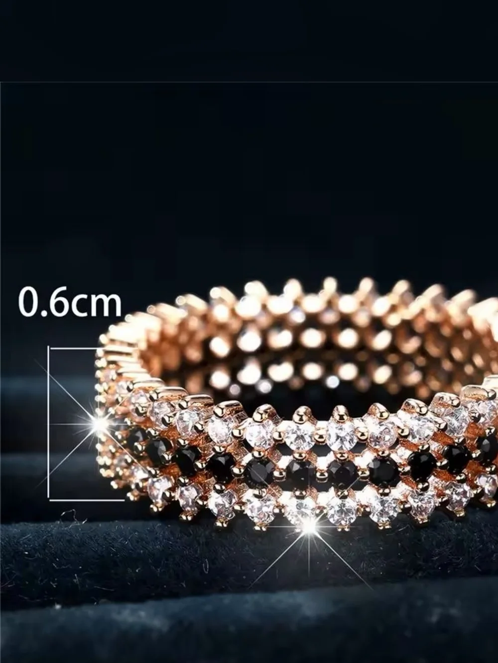 Gold Crystal & Black Stone Stackable Eternity Ring - Women Jewelry